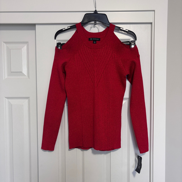INC International Concepts Large Petite Cold-Shoulder Red Sparkly Sweater NWT - Picture 2 of 5